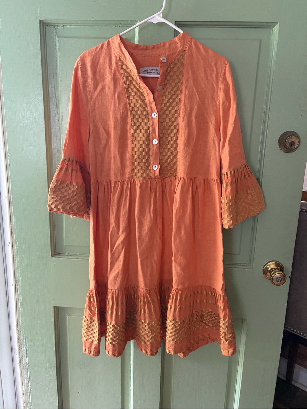 Haris Cotton Greek Linen Shift Dress Relaxed Summer Minimalist embroidered